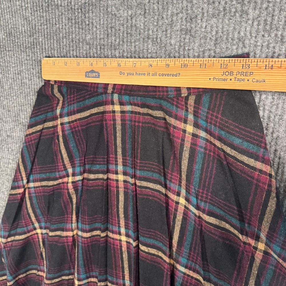 VTG 70s Plaid Pleated Midi Skirt Burgundy Green Academia Cottagecore A-Line Midi - Picture 3 of 5